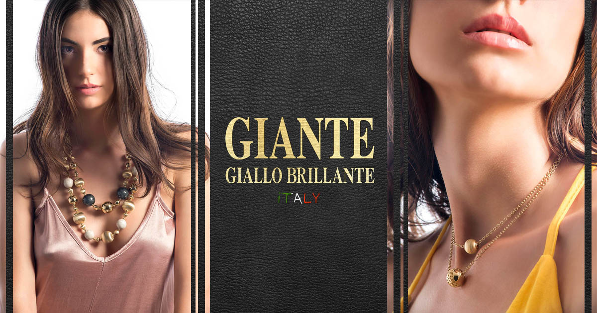 Giante Giallo Brillante Italy Gioielli in Oro Logo e foto modella